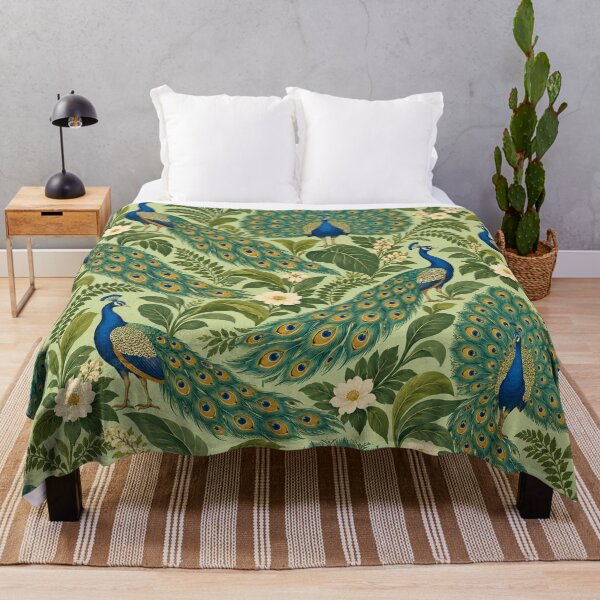 Item preview, Peacock Garden – Retro Botanical Pattern with Blue Peacocks and Flowers designed and sold by Paper-Pickle.