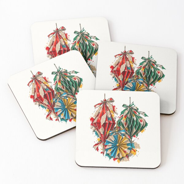 Item preview, Christmas ornaments shimmer among black pencil and cutouts designed and sold by Honu2025.