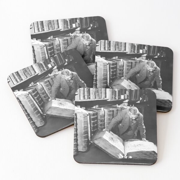 Item preview, Some light summer reading, giant books of Clementinum National Library in Prague, Czech Republic vintage funny humorous black and white photograph designed and sold by Astrid Arkhangelsky.