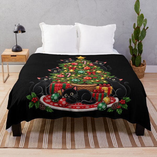 Item preview, Playful black cats decorating a festive Christmas tree designed and sold by rafaeltto.