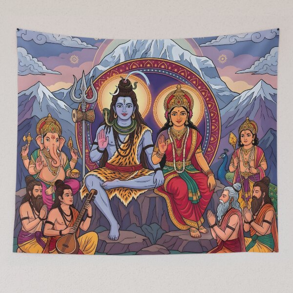 Item preview, Shiva Parvati Family Blessings on Kailash designed and sold by hutofdesigns.