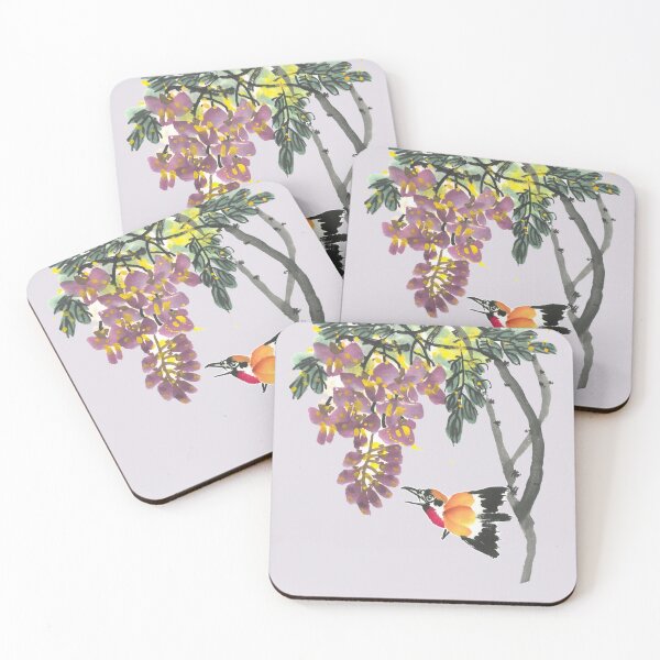 Item preview, Golden Oriole and Hanging Wisteria | East Asian Brush Art designed and sold by HiddenJadeArtStudio.