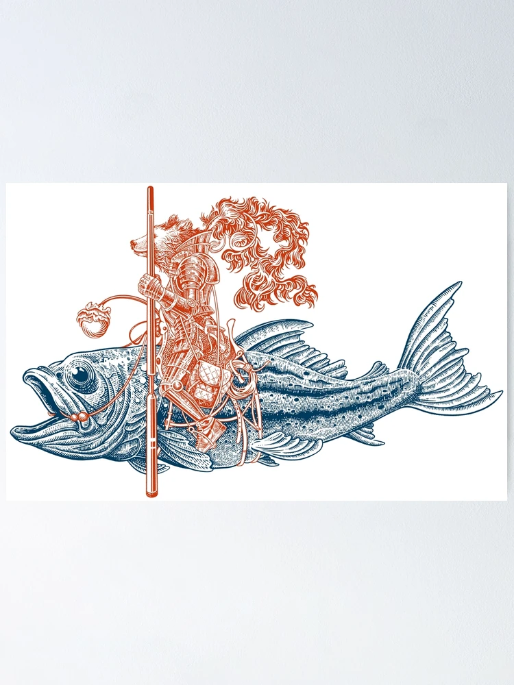 Thumbnail 1 of 3, Poster, Knight Riding Fish designed and sold by sweeneypen.