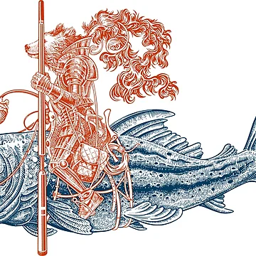 Artwork thumbnail, Knight Riding Fish by sweeneypen