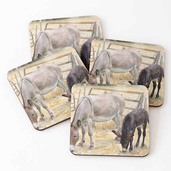 Item preview, Donkey and Foal in Pasture — Rural digital Watercolor Animal Art designed and sold by M.ALK.Watercolor.