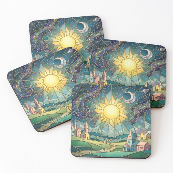 Item preview, Stained Glass Sun Moon Art Nouveau for Aesthetics designed and sold by AnnArtshock.