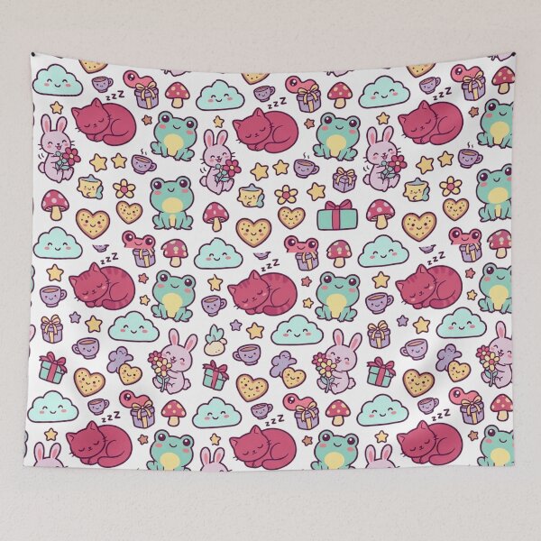 Item preview, Kawaii Cute Animals and Cozy Icons Seamless Pattern designed and sold by mood-draftsman.