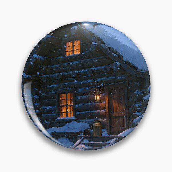 Item preview, Log Cabin Snowy Forest Night Glowing Lantern Blue designed and sold by FrostyForge.