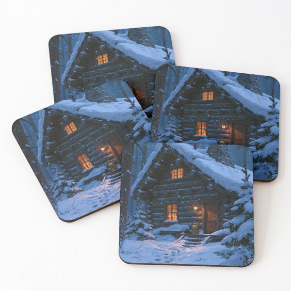 Item preview, Log Cabin Snowy Forest Night Glowing Lantern Blue designed and sold by FrostyForge.