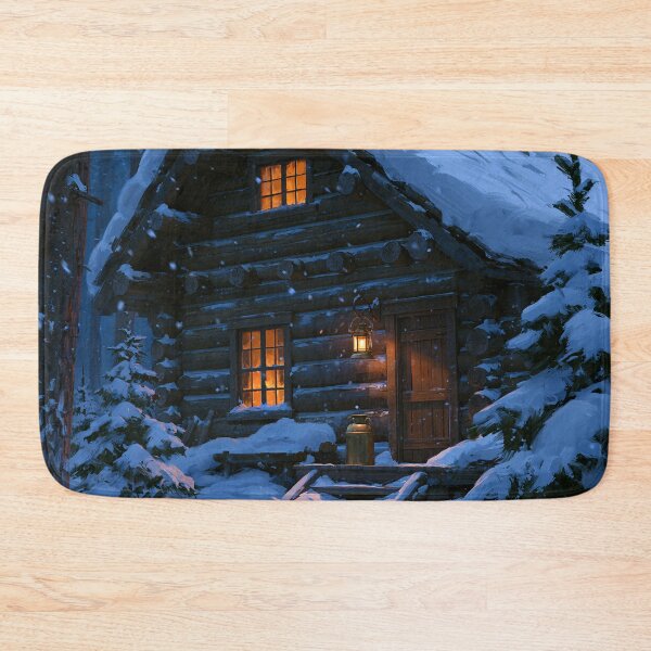 Item preview, Log Cabin Snowy Forest Night Glowing Lantern Blue designed and sold by FrostyForge.