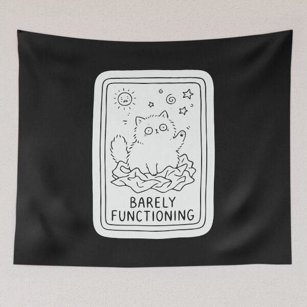 Item preview, "Barely Functioning" Funny Stressed Cat Meme Tarot Card designed and sold by Cipher & Soul.