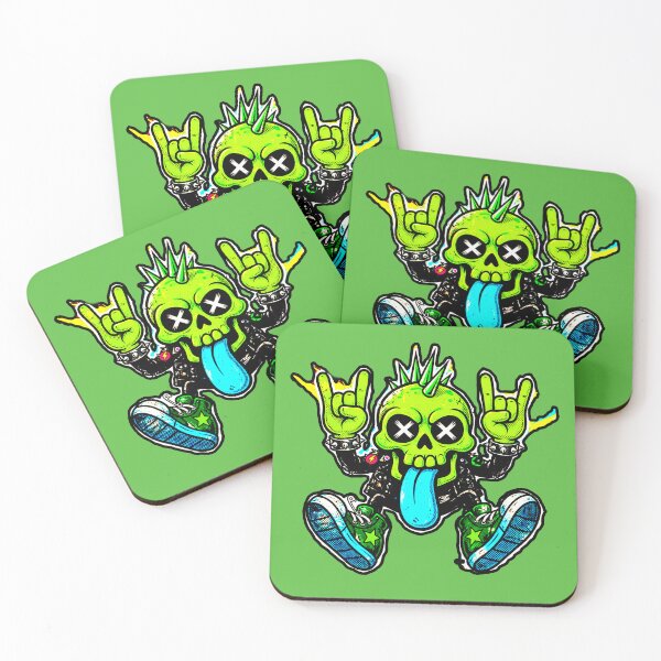 Item preview, Green Skull Punk Rock Blue Tongue Horns Rock Star Sneakers designed and sold by AstronautMerch.