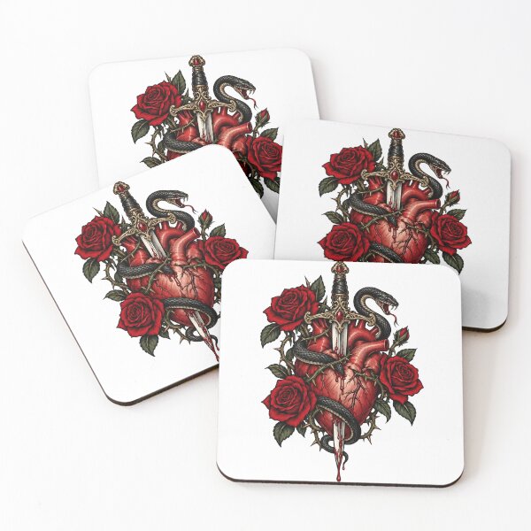 Item preview, Anatomical Heart with Dagger, Snake and Red Roses designed and sold by FrozenPolarBear.
