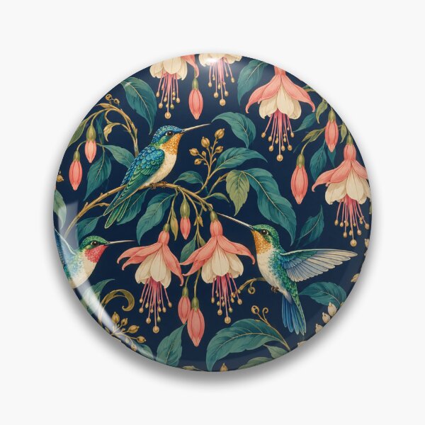 Item preview, Midnight Nectar – Hummingbird and Fuchsia Flower Pattern on Navy designed and sold by Paper-Pickle.