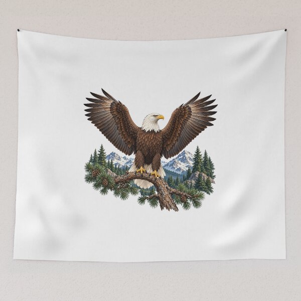 Item preview, Majestic Bald Eagle with Mountains and Pine Trees designed and sold by FrozenPolarBear.