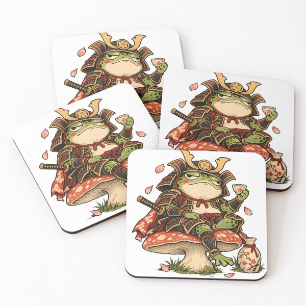 Item preview, Samurai Frog Drinking Sake on Mushroom - Vintage Japanese Frog designed and sold by CreatifStudios.