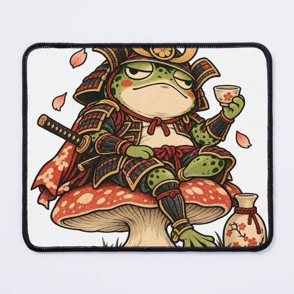 Item preview, Samurai Frog Drinking Sake on Mushroom - Vintage Japanese Frog designed and sold by CreatifStudios.