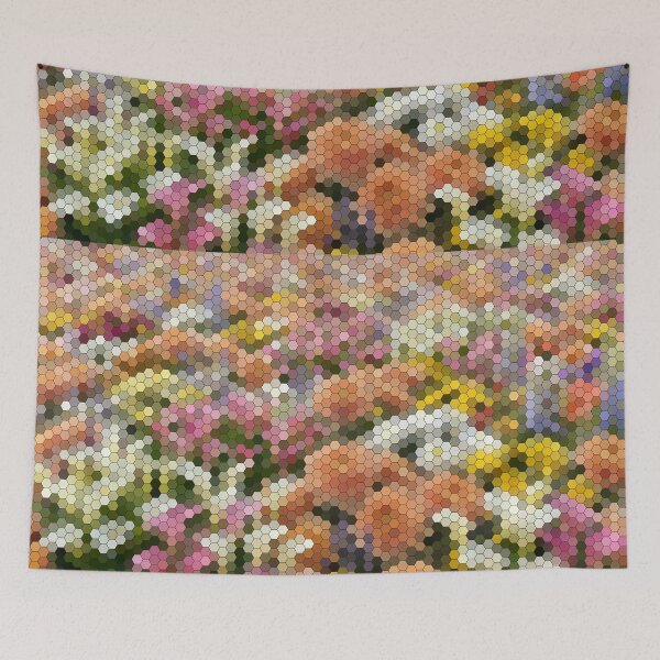 Item preview, Calla lilies and chrysanthemums in hexagons | Geometric flowers designed and sold by ImpostoreArt.