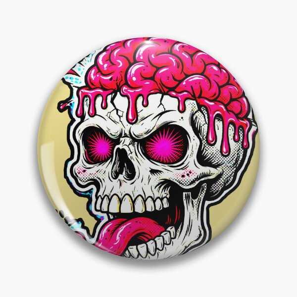 Item preview, Skull, Brain, Pink, Melted, Tongue Out, Glowing Eyes, Pop Art designed and sold by AstronautMerch.
