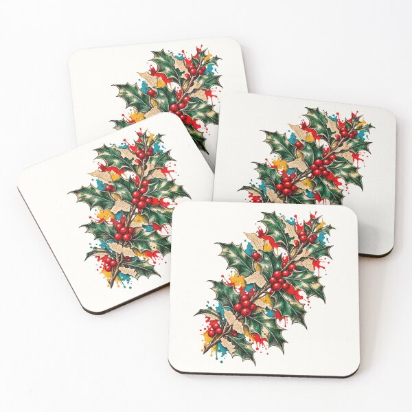 Item preview, Christmas holly gleams among black pencil and cutouts designed and sold by Honu2025.