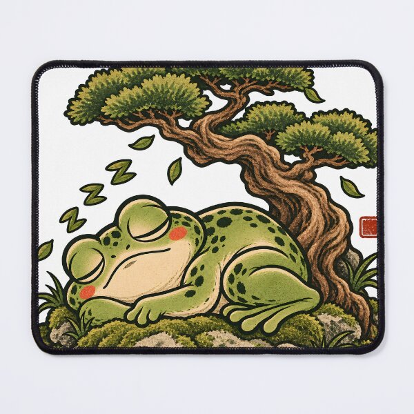 Item preview, Sleepy Frog Under Bonsai - Cozy Japanese Zen Frog designed and sold by CreatifStudios.