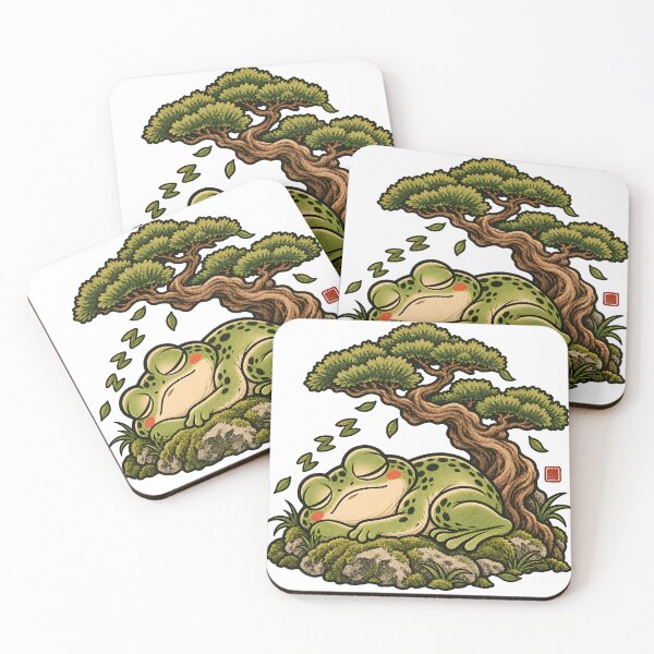 Item preview, Sleepy Frog Under Bonsai - Cozy Japanese Zen Frog designed and sold by CreatifStudios.