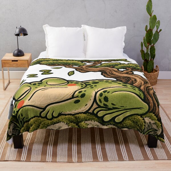 Item preview, Sleepy Frog Under Bonsai - Cozy Japanese Zen Frog designed and sold by CreatifStudios.