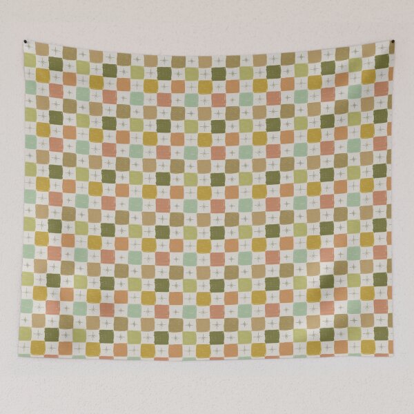 Item preview, Wonky Checkerboard Retro Check with Sparkle Stars Pattern designed and sold by LeelaLab.