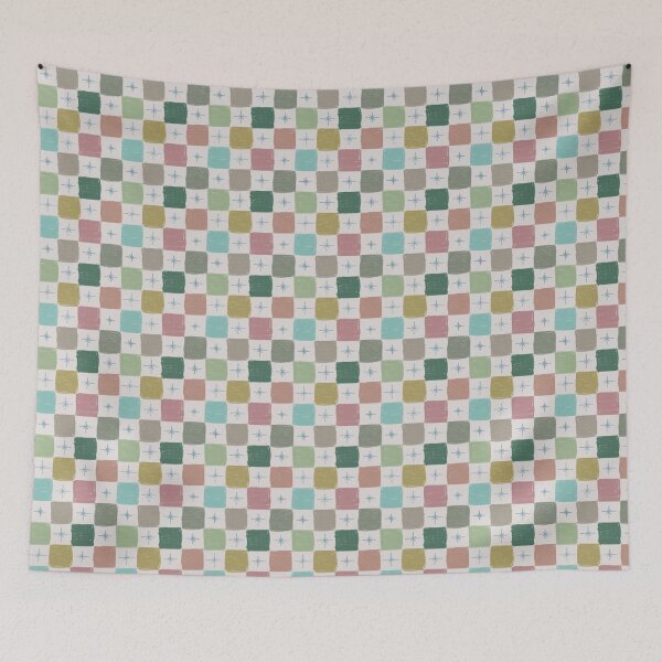 Item preview, Wonky Checkerboard Retro Check with Sparkle Stars Pattern designed and sold by LeelaLab.