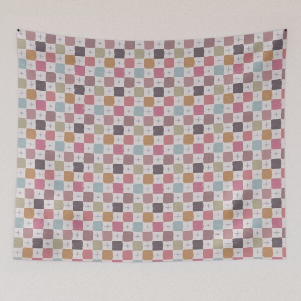 Item preview, Wonky Checkerboard Retro Check with Sparkle Stars Pattern designed and sold by LeelaLab.