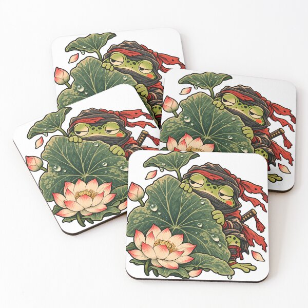 Item preview, Ninja Frog Hiding Behind Lotus Leaf - Cute Japanese Frog designed and sold by CreatifStudios.