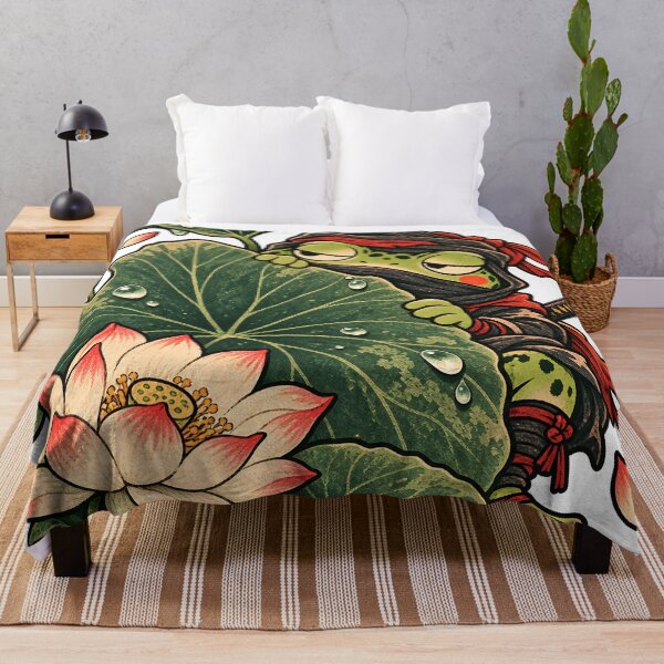 Item preview, Ninja Frog Hiding Behind Lotus Leaf - Cute Japanese Frog designed and sold by CreatifStudios.