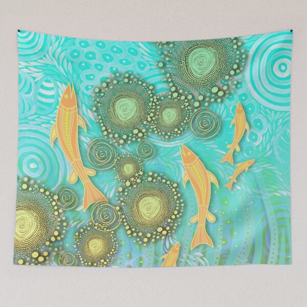 Item preview, Aboriginal Dot Painting Bedding Set Fish Blue designed and sold by AboriginalartVI.
