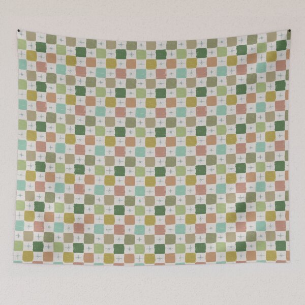 Item preview, Wonky Checkerboard Retro Check with Sparkle Stars Pattern designed and sold by LeelaLab.