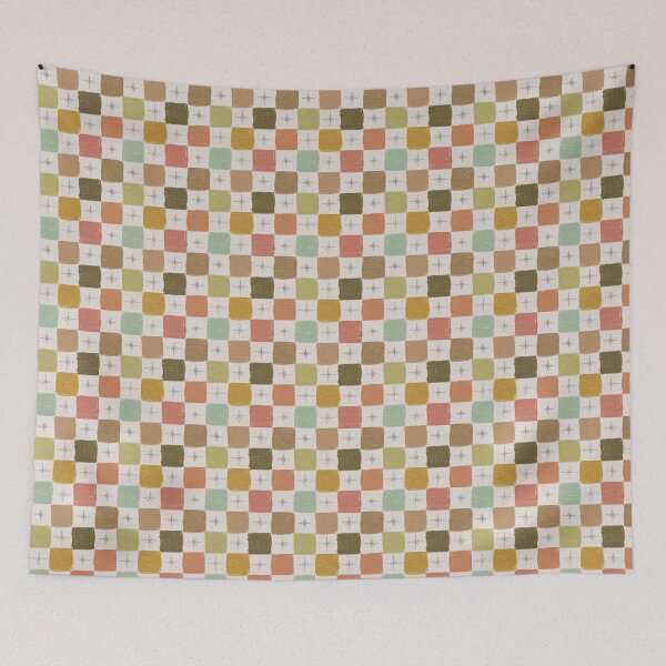 Item preview, Wonky Checkerboard Retro Check with Sparkle Stars Pattern designed and sold by LeelaLab.