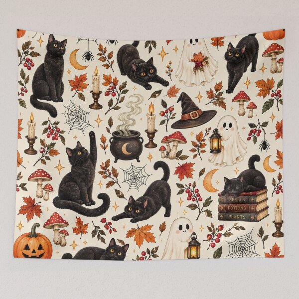 Item preview, Black Cat Witchy Halloween Pattern designed and sold by MarselArt.