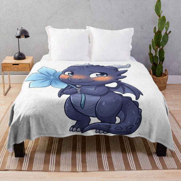 Item preview, Kawaii Baby Dragon Holding Blue Flower Fantasy designed and sold by mood-draftsman.