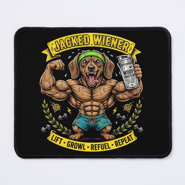 Item preview, Jacked Wiener Funny Bodybuilding Dachshund Gym Dog - Lift Growl Refuel Repeat Woof Protein designed and sold by StrongEveryDayStore.