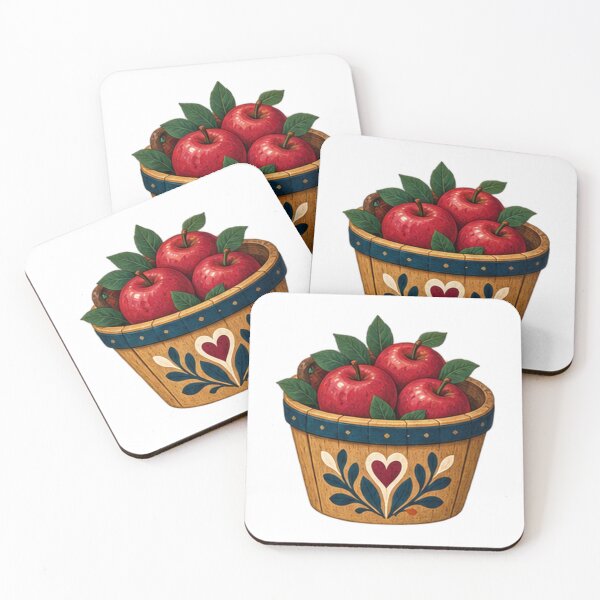 Item preview, Red Apples in a Folk Painted Bushel Basket designed and sold by H. Doucette Studio.