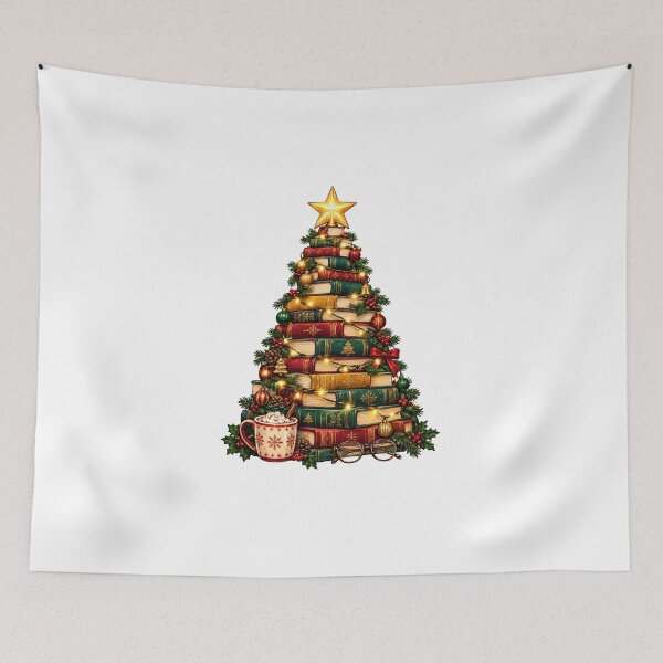 Item preview, Book Lover Christmas Tree Made of Stacked Books designed and sold by FrozenPolarBear.
