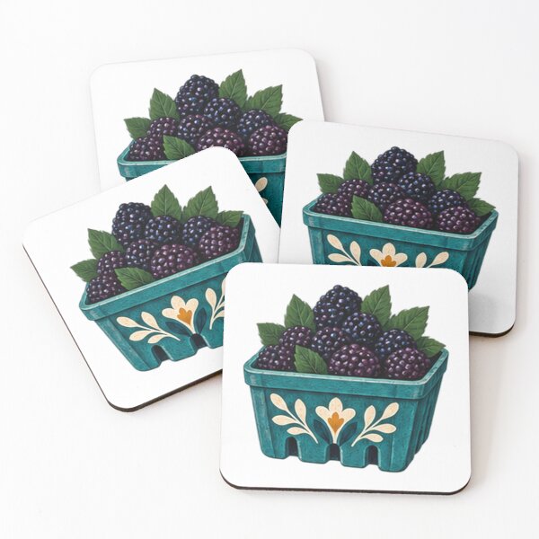 Item preview, Blackberries in a Teal Folk Painted Market Carton designed and sold by H. Doucette Studio.