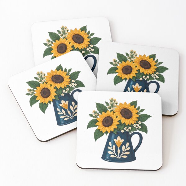 Item preview, Sunflowers in a Navy Folk Painted Pitcher designed and sold by H. Doucette Studio.