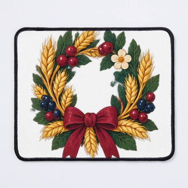 Item preview, Wheat and Berry Harvest Wreath with Red Bow designed and sold by H. Doucette Studio.