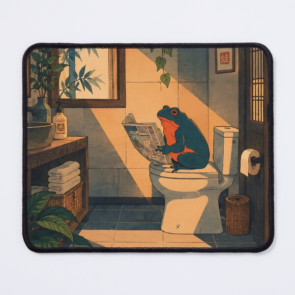 Item preview, Frog Reading Newspaper on Toilet - Funny Japanese Bathroom Wall Art designed and sold by artswag.
