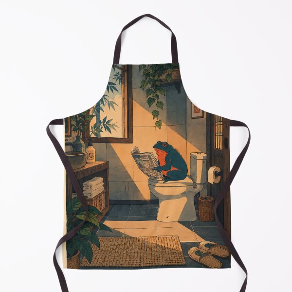 Item preview, Frog Reading Newspaper on Toilet - Funny Japanese Bathroom Wall Art designed and sold by artswag.