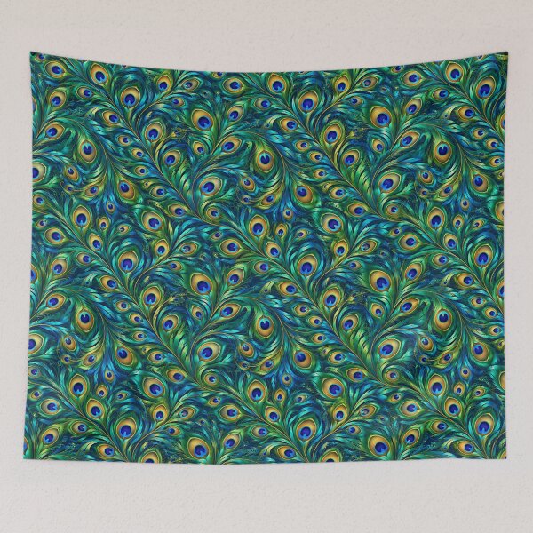 Item preview, Luxury Peacock Feathers Emerald Green and Royal Blue Pattern designed and sold by HO•Designs.