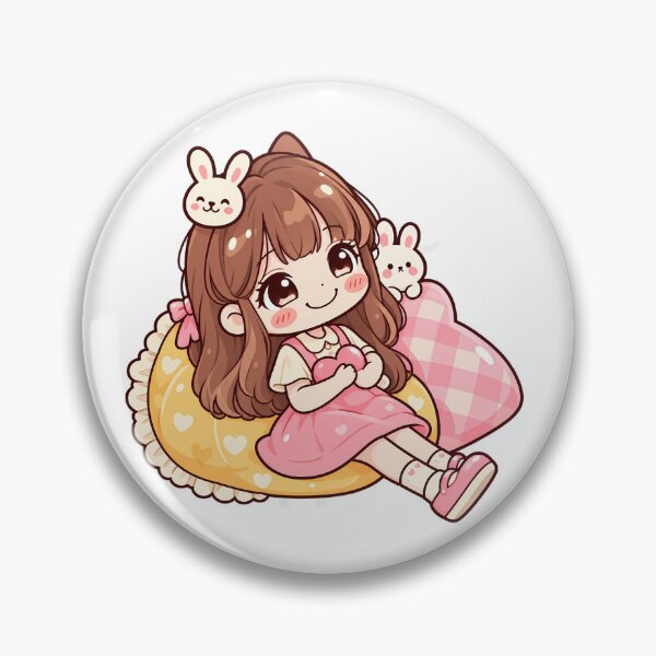 Item preview, Kawaii Chibi Girl Hugging Pink Heart with Cute Bunnies – Pastel Anime Art designed and sold by mumeaw.