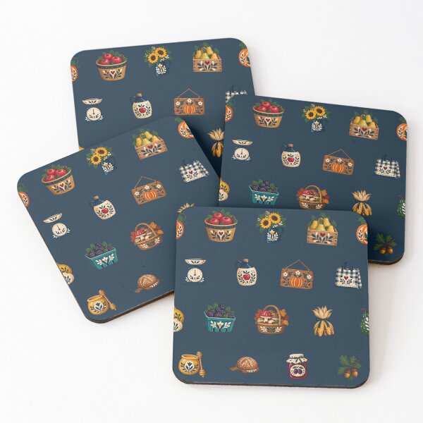 Item preview, Navy Harvest Market Pattern, Apples, Pumpkins and Pears designed and sold by H. Doucette Studio.