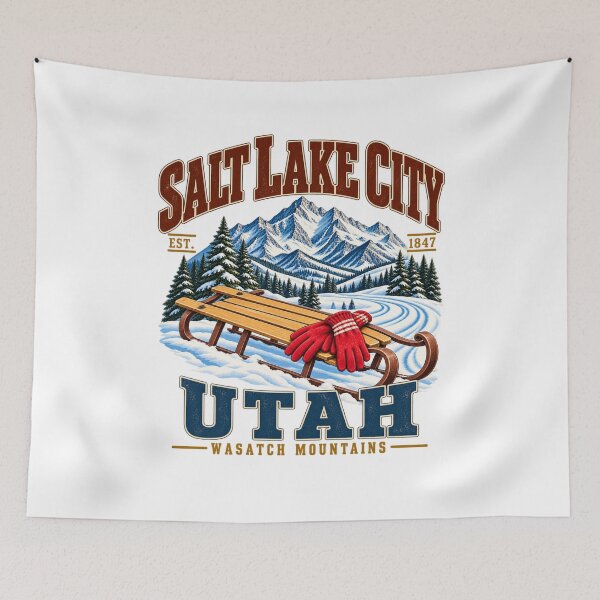 Item preview, Salt Lake City Utah Wasatch Winter Sledding Retro Souvenir T-Shirt designed and sold by Trendably.