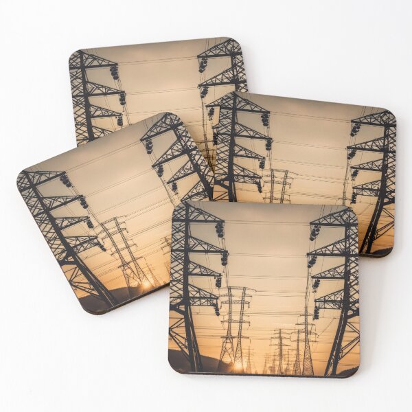 Item preview, Golden Sunset Electricity Pylon Grid Silhouette designed and sold by Pylon-Bureau.